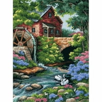"Old Mill Cottage" Needlepoint Kit, 12" x 16", Stitched In Thread