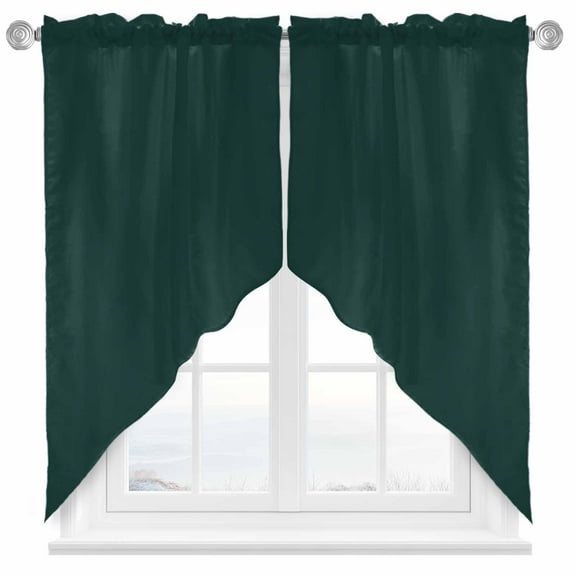 Solid Color Swag Valances for Windows 2 Pack Deep Green Swag Kitchen Curtains 36 Inches Long Rod Pocket Short Window Treatment for Kitchen Bathroom 28"x36"