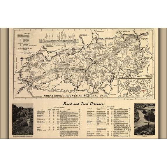 24"x36" Gallery Poster, Great Smoky Mountain National Park Map 1941 (reprodcution)
