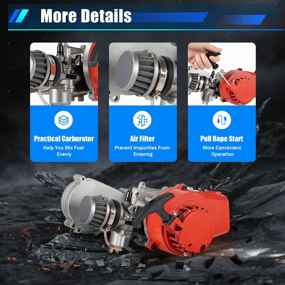 49CC 2 Stroke Engine Motor Pull Start Silver 11*9*5.2 for Pocket Bike Mini Dirt Bike ATV,Mini Dirt Bike