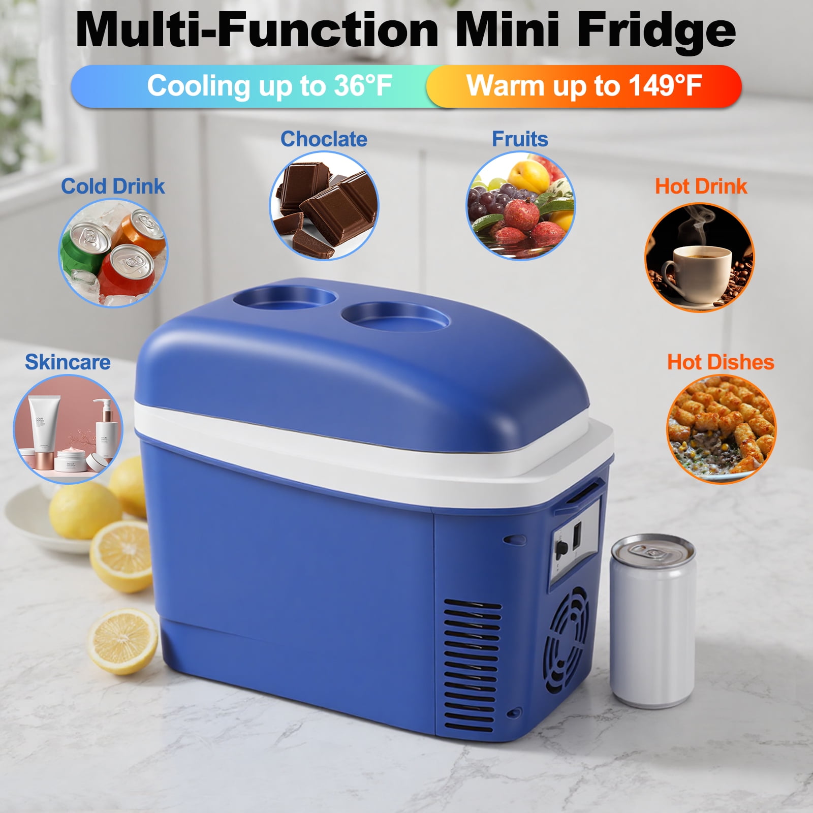 iceBlue 7L Outdoor Compact refrigerator, Top-opening design with Shoulder Strap, 120V/12V Car & Home Use