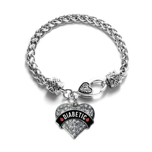 Diabetic Medical Alert Pave Heart Charm Bracelet