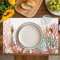 thumbnail image 4 of Red Coral Coastal Placemats Set of 6, Summer Beach Shells Starfish Ocean Placemats for Dining Table, Place Mats for Kitchen Tabletop, Waterproof Wipeable Dining Table Mats Set, 4 of 9