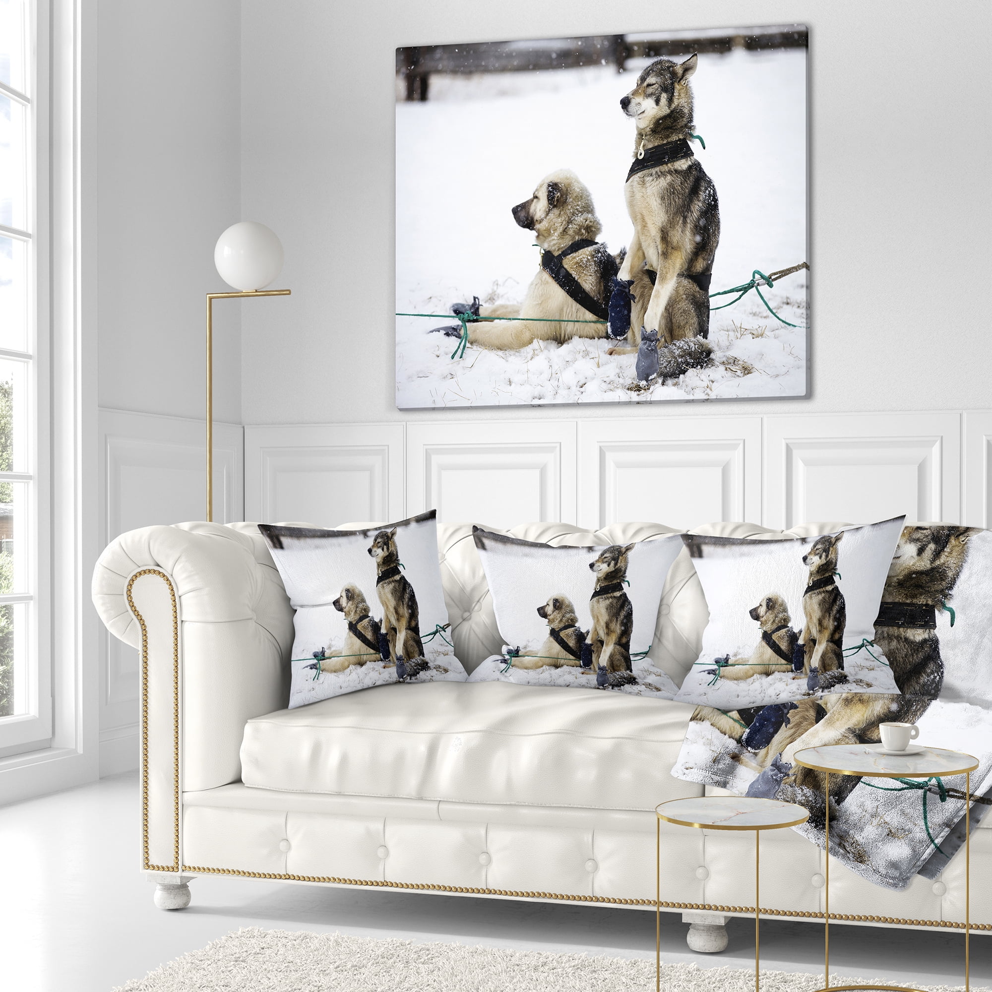 Designart Large Sled Dogs Relaxing - Animal Throw Pillow - 18x18