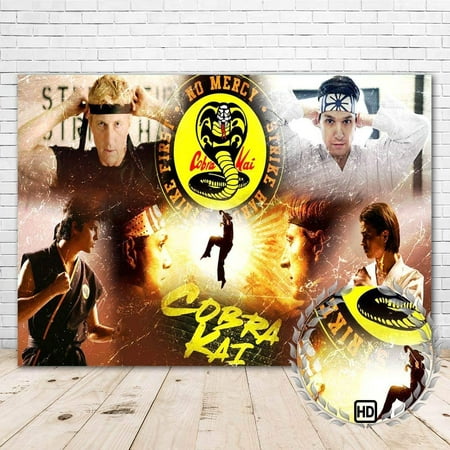 Image of Cobra Kai Poster Backdrop for Party Supplies 7x5ft Vinyl Cobra Kai Birthday Decorations Party Banner Dessert