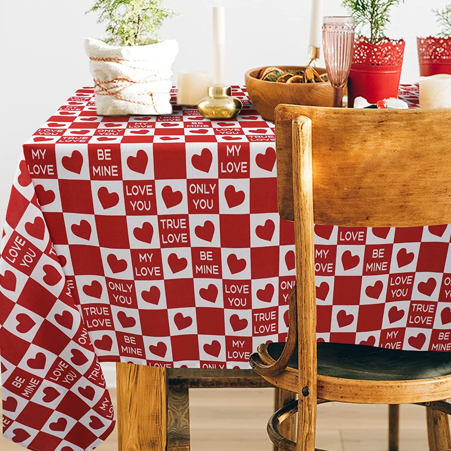 Valentine''s Day Tablecloth Love Heart Table Cloth Waterproof Rectangle