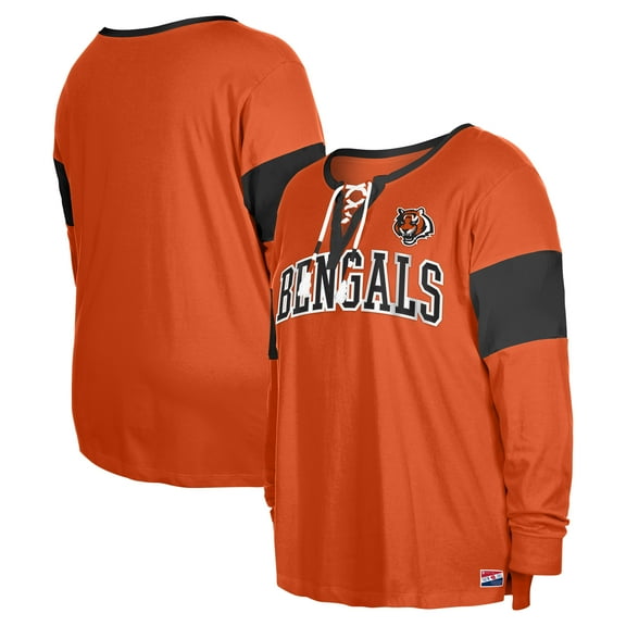 Women's New Era Orange Cincinnati Bengals Plus Size Lace-Up Notch Neck Long Sleeve T-Shirt