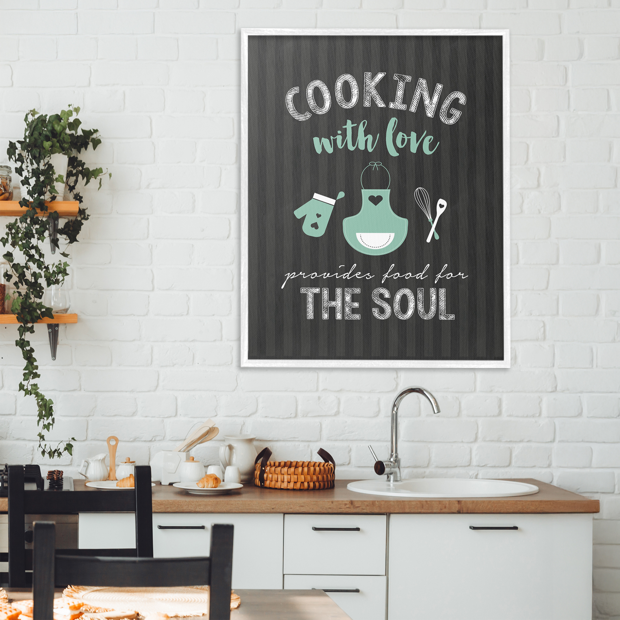 Food For Soul Black & Green White Framed Giclee Art, design by Lettered and Lined