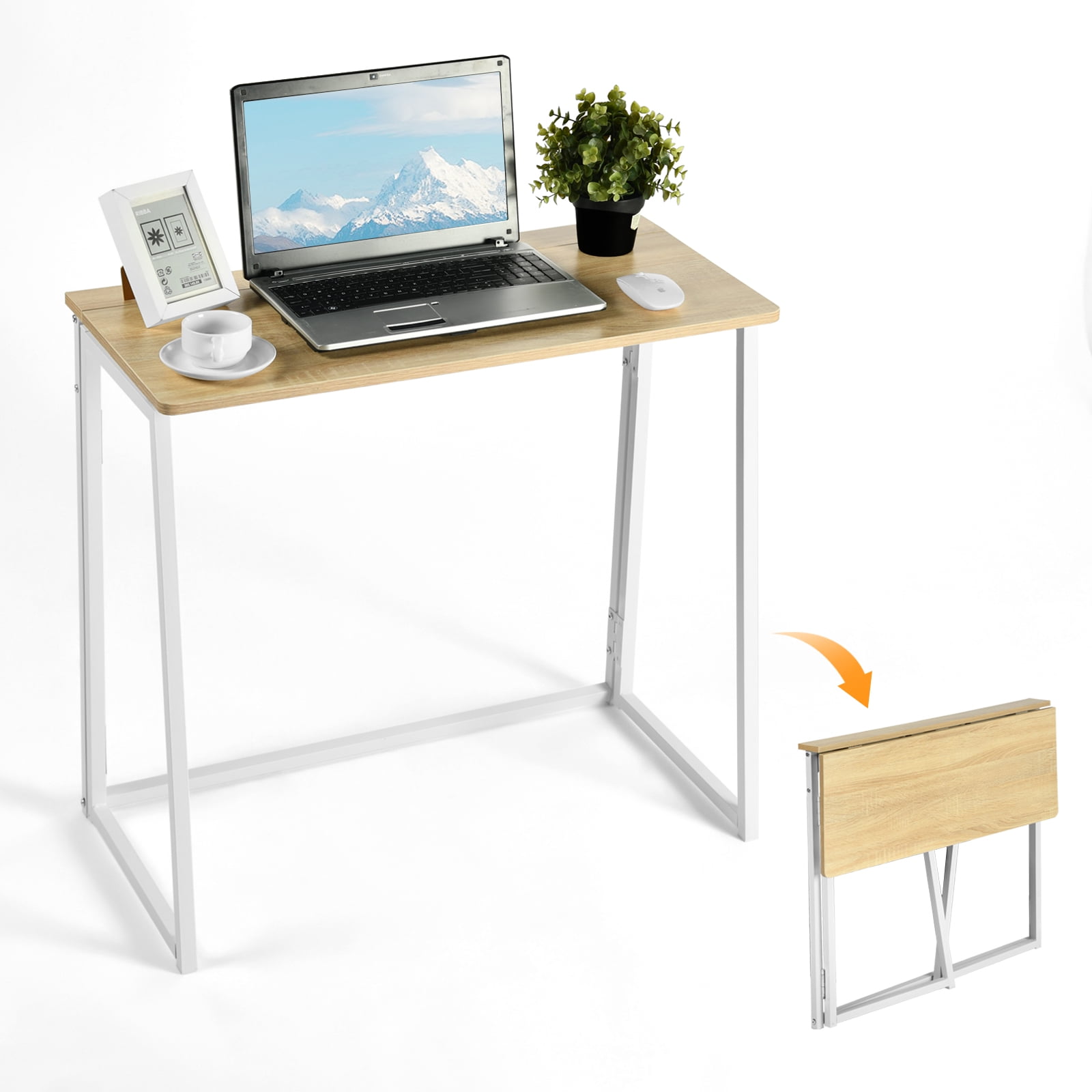 Homy Casa Folding Writing Desk, 31in Portable Computer Desk for Small Space Home Office or Study, Oak
