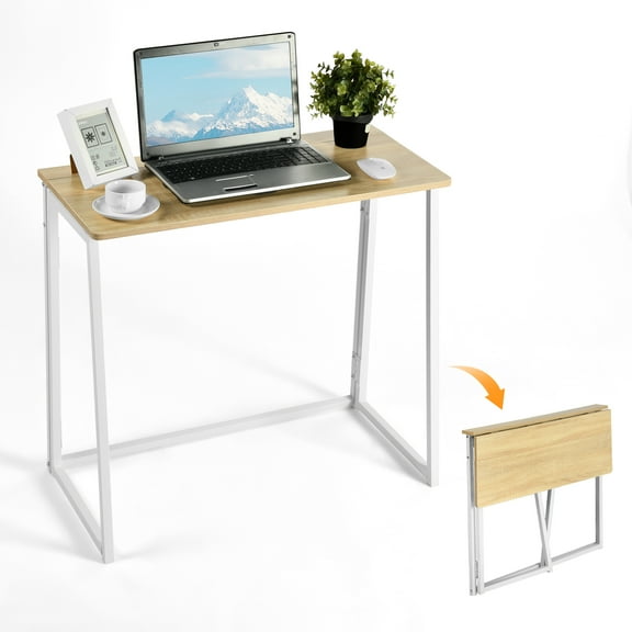 Homy Casa Folding Table, Portable Space-Saving Desk for Home, Apartment, Small Office, Light Oak