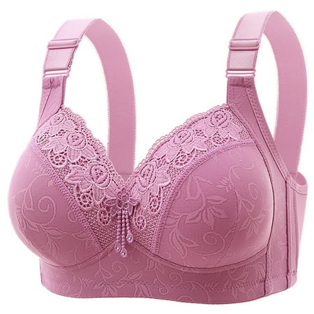 Ousvtion on Sale Women s Signature Lace Bra Full-Coverage Push-up Bralette No Underwire Minimizer Bras Comfort Widen Band Bralettes Everyday Summer Underwear Clearance Purple XX-Large