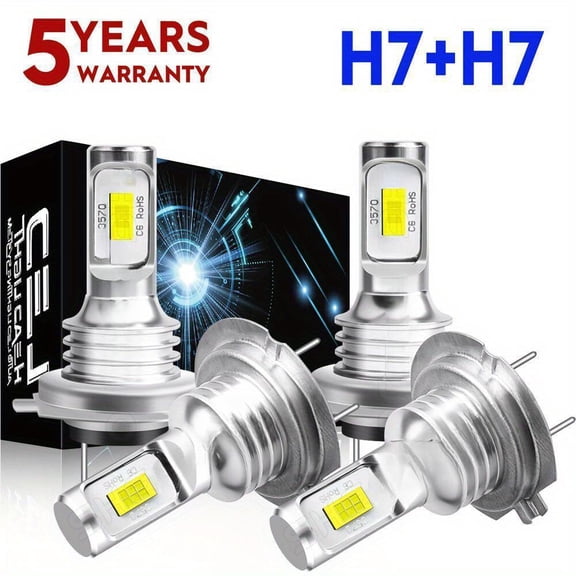 4x H7 10000K LED Headlight Kit High Low Beam Bulbs 3300000 LM White Super Bright, Without Battery