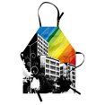 thumbnail image 1 of Modern Apron Black and White Colored Buildings with Rainbow Inspired Colorful Sky Wiev Print, Unisex Kitchen Bib Apron with Adjustable Neck for Cooking Baking Gardening, Multicolor, by Ambesonne, 1 of 3