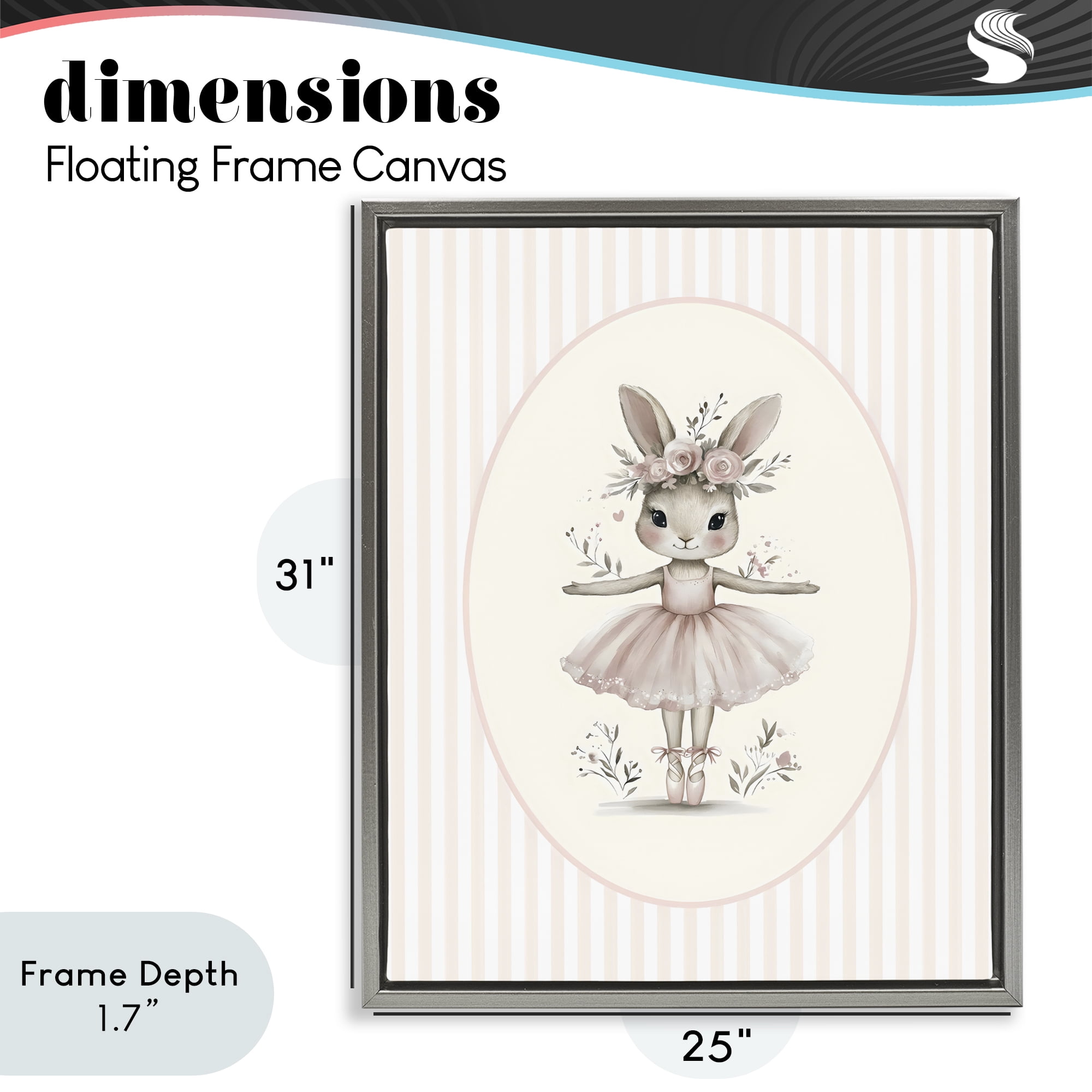 Stupell Industries Nursery Ballerina Bunny Striped Gray Framed Floater Canvas Wall Art, design by LSR Design Studio