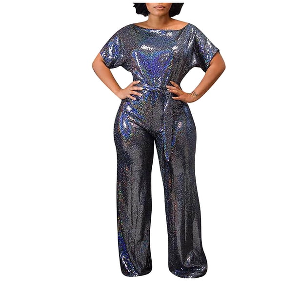 Lindreshi Jumpsuits for Women Clearance Women's Banquet Evening Dress Elegant Off Shoulder Colorful Bright Jumpsuit