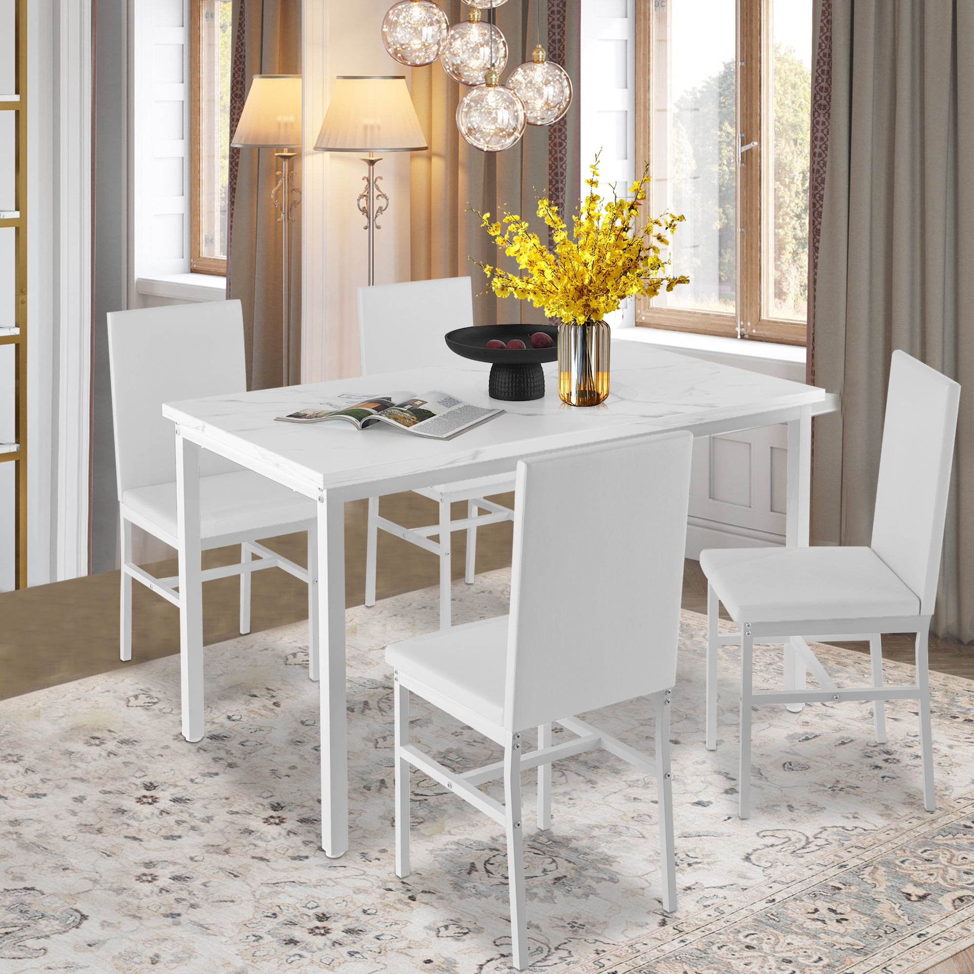 White Leather Chairs Dining Room