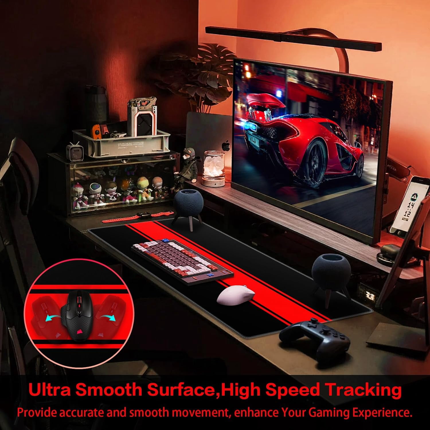 Gaming Mouse Pad, Computer Mouse Pad 31.5x15.7inch Large Extended Computer Mouse Mat with Non-Slip Base Keyboard Full Desk Mousepad for Gaming, Office, Home