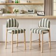 thumbnail image 2 of Zesthouse Upholstered Linen Bar Stools Set of 2, 26" Modern Counter Height Barstools with Arched Backs & Solid Wood Legs, Farmhouse Wooden Kitchen Island Chairs, Green and White Striped, 2 of 10