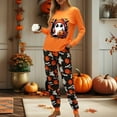 thumbnail image 2 of Pajamas for Women Set Fall Pajama Sets with Pumpkin Bat Ghost Print Long Sleeve Top and Loose Fit Pants Cozy Casual Sleepwear Sleepwear for Women Orange L, 2 of 4