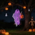 thumbnail image 3 of VORJELT 1.5M Hanging Ghost with Pumpkin Candy Bag - LED Light-Up Outdoor Halloween Decor, Spooky Porch Ornament for Yard and Party White, 3 of 7