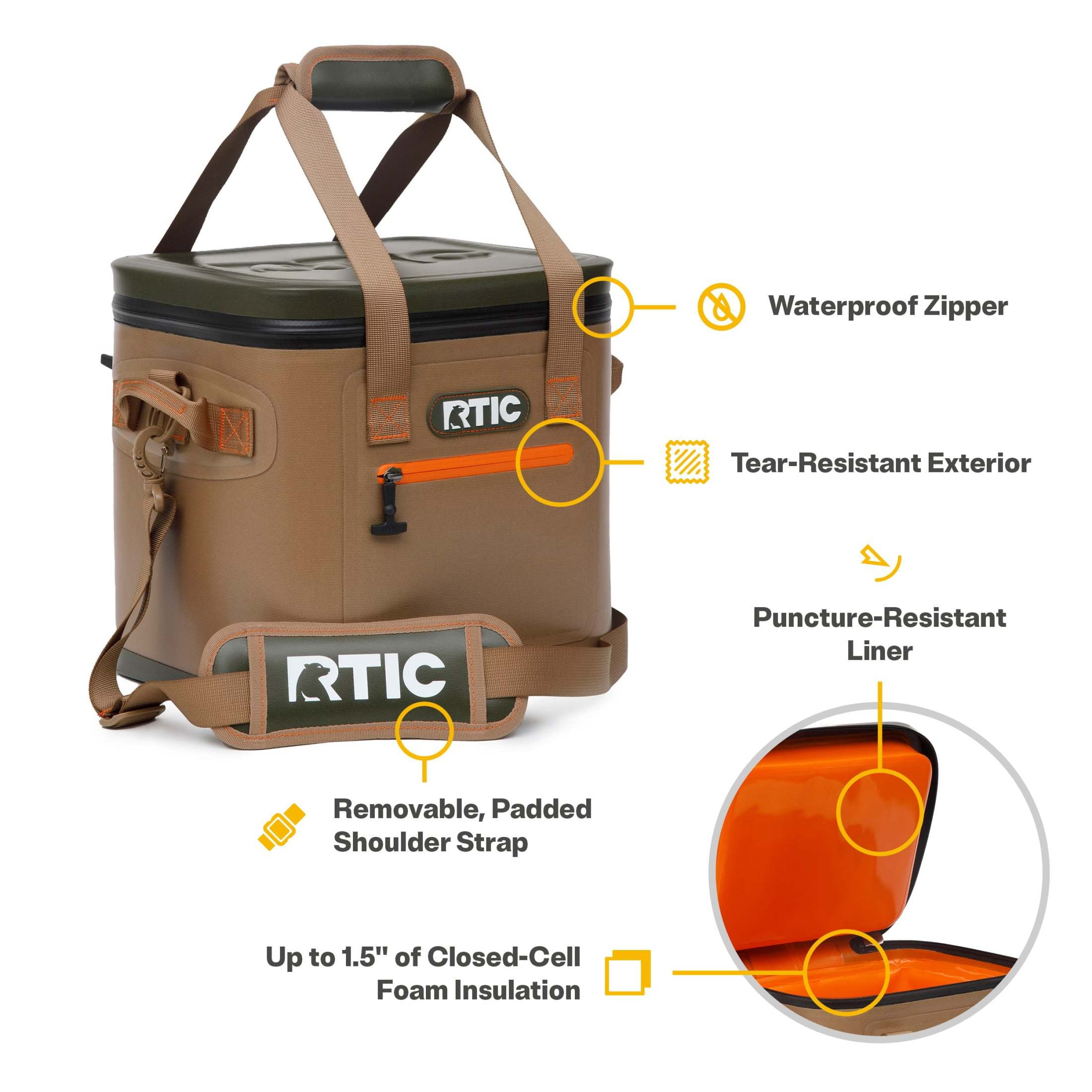 RTIC 10 Qt, Ultra-Tough Soft Cooler, Holds 12 Cans, Leakproof, Waterproof, Tan