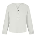 thumbnail image 4 of Pompotops T-Shirt à Manches Longues Rétro Décontracté Mode Col en V Couleur Unie Bouton Tube Ouvert pour Femmes, 4 of 5