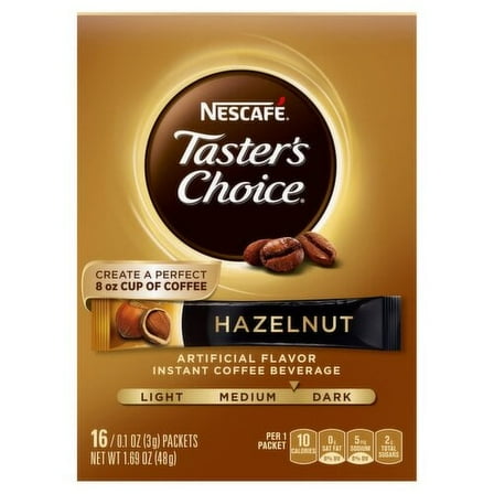 Nescafe Taster's Choice Hazelnut Instant Coffee Beverage, 16 count, 0.1 oz(packaging may vary)
