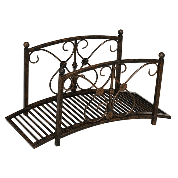 3.3FT Metal Garden Bridge - Decorative Arch Footbridge with Rails, Rust Finish - Outdoor Landscape Decor for Backyard, Pond, Stream