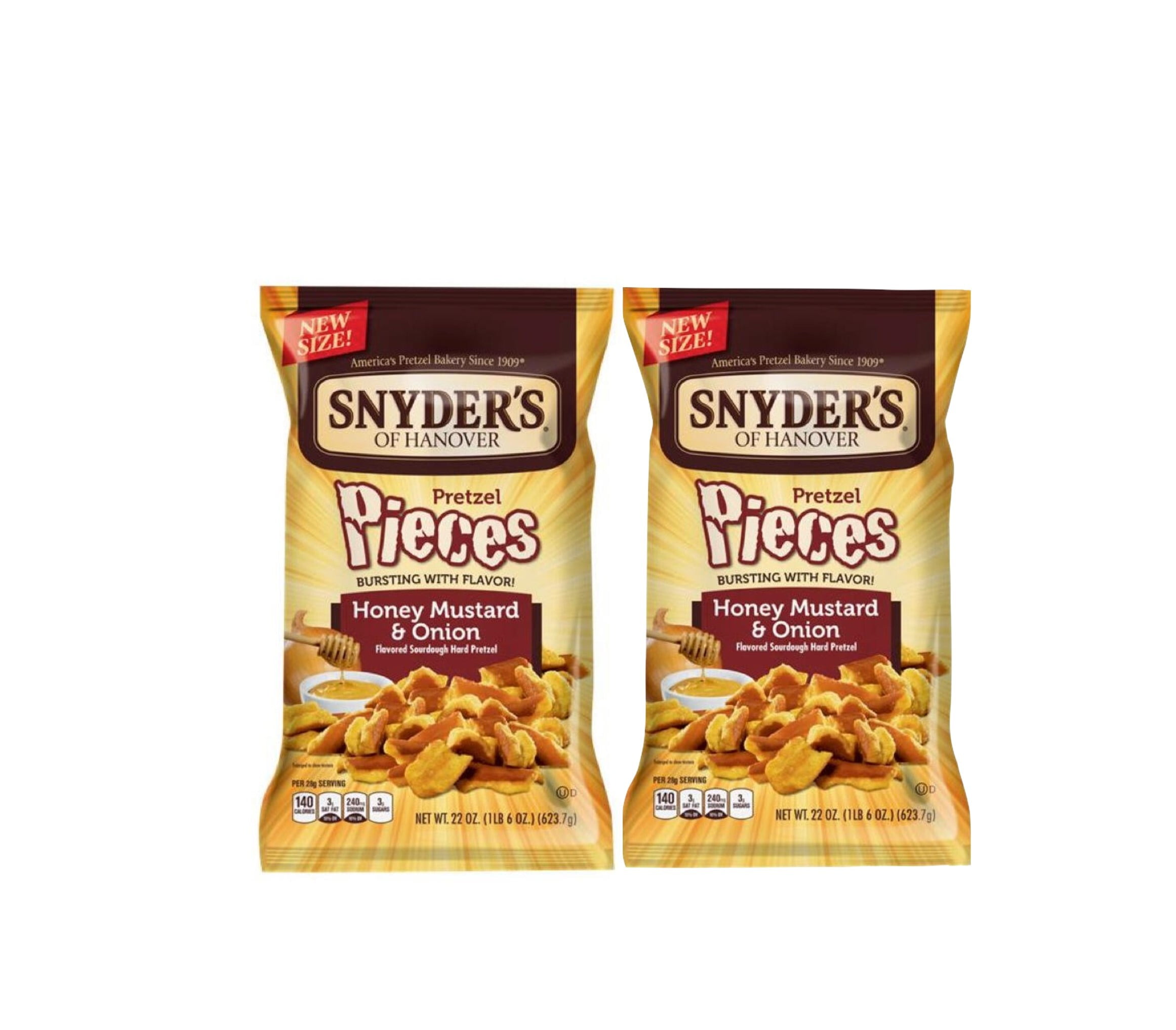 Snyder's of Hanover Quality Pretzel Pieces with Honey Mustard & Onion Flavor, New Size (22oz Each Pack) (Pack of 2)