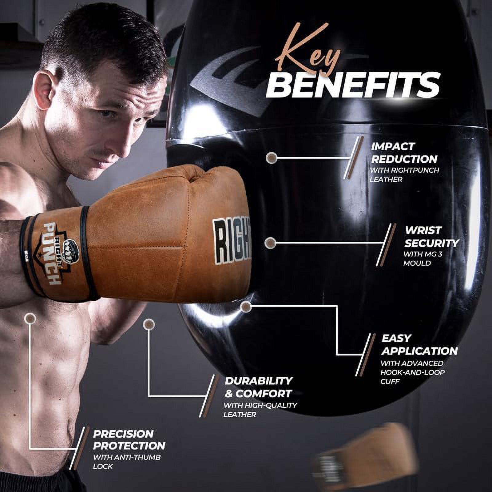 Right Punch Premium Cowhide Leather Boxing Gloves - Professional Training & Sparring Gloves for Men & Women