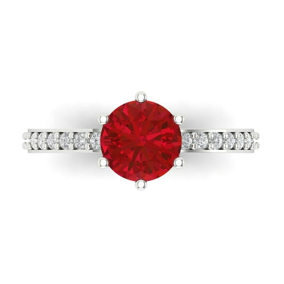Solitaire with Accents Engagement Ring for Women - 1.71ct Simulated Ruby in 18K White Gold Promise Ring