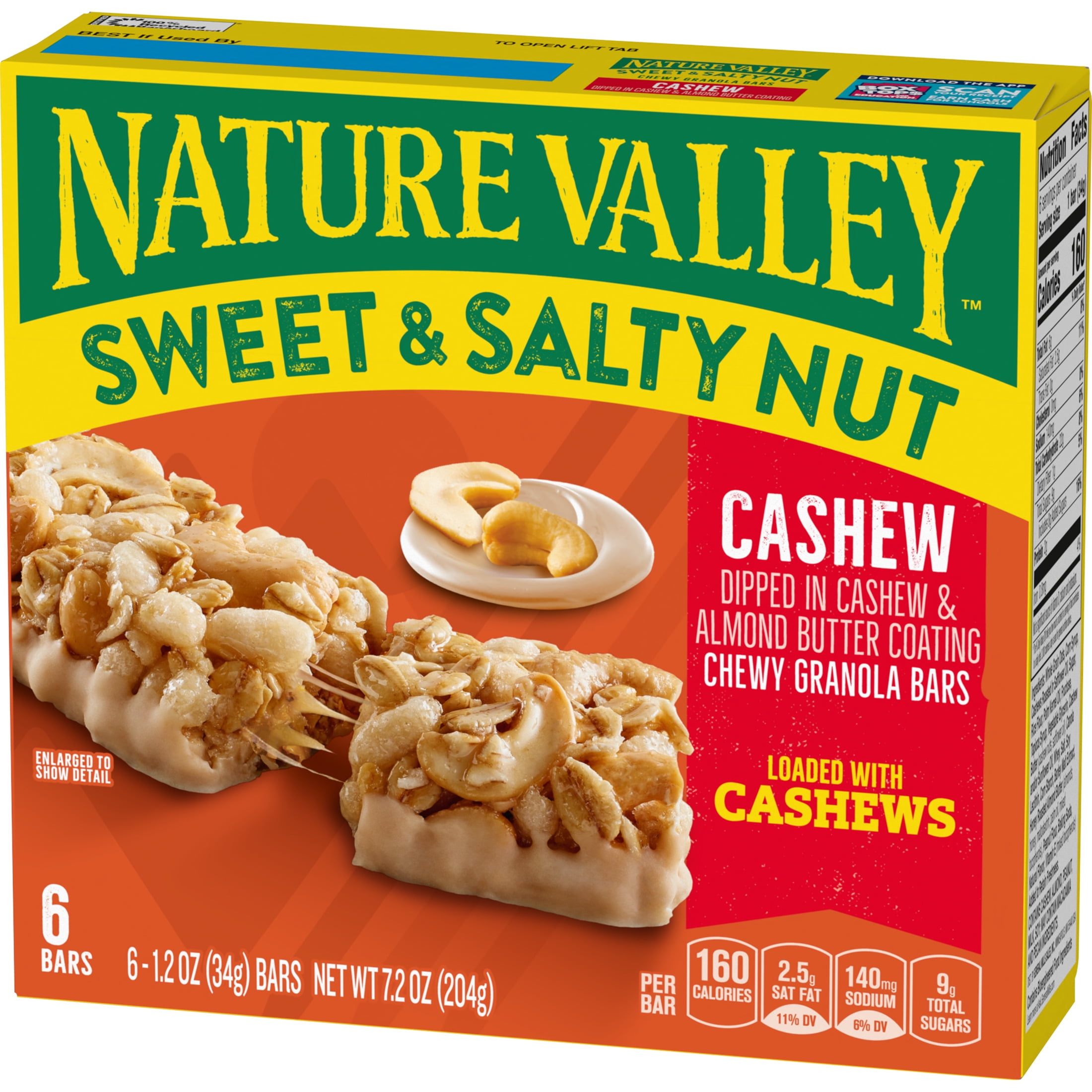 (12 pack) Nature Valley Sweet and Salty Nut Granola Bars, Cashew, 6 Bars, 7.2 oz