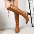 thumbnail image 5 of PiGOGI Women's Winter Knee-High Boots Pointed Toe Lace-Up Back Zipper Thick Heel Boots for Women Brown 43, 5 of 6