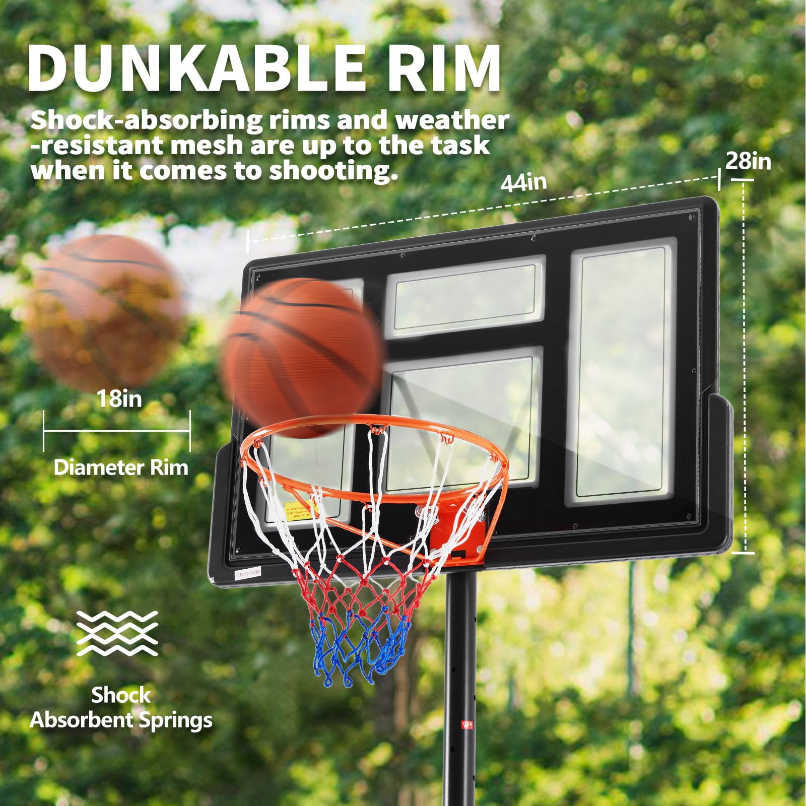 Atilioo Portable Basketball Hoop Stand with 44" Shatterproof Backboard, 6.1-10FT Adjustable Basketball Goal System, 2 Wheels, Fillable Base for Adults and Kids in Indoor/Outdoor, Black