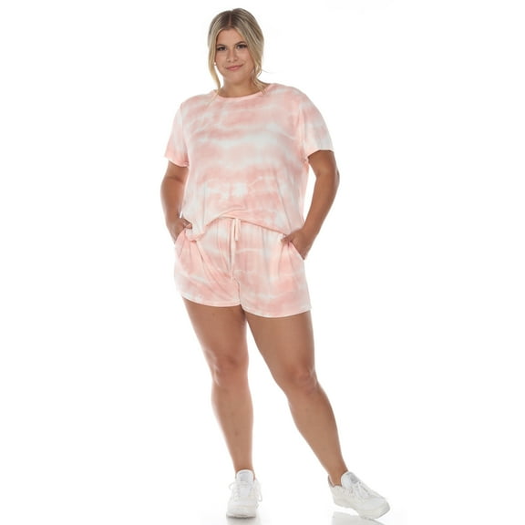 White Mark Women's Plus Size 2 Piece Top & Shorts Lounge Set