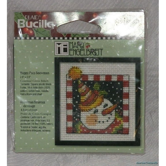 NEW BUCILLA Counted Cross Stitch Kit MARY ENGELBREIT Happy Face Snowman Ornament