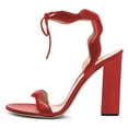 thumbnail image 2 of FSJ Women Open Toe Wavy Edge Strappy Sandals Ankle Strap Chunky Block High Heels Lace up Party Date Office Shoes Size 12 Red, 2 of 4