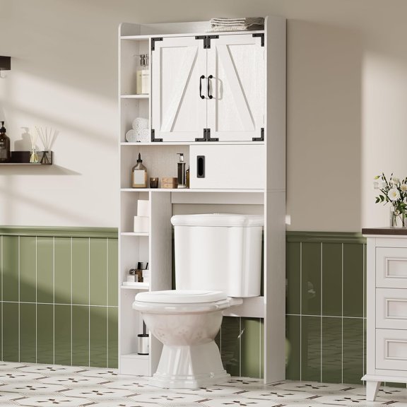 Over The Toilet Storage Cabinet, Farmhouse Bathroom Storage Cabinet with Sliding Door, Over Toilet Storage with Adjustable Shelves, Space-Saving