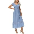 thumbnail image 4 of Robe Maxi pour Femme de Style Renaissance Paysanne, Style Bohème, Manches Cap, Bordure en Dentelle, Bleu Ciel, XX-Grand, 4 of 5