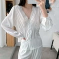 thumbnail image 5 of Guluxicc Sets for Women 2 Piece Pullover Pajamas V Neck Button Down Tops and Lounge Pants Sleepwwear Pjs Set Outfits, White, M, 5 of 5