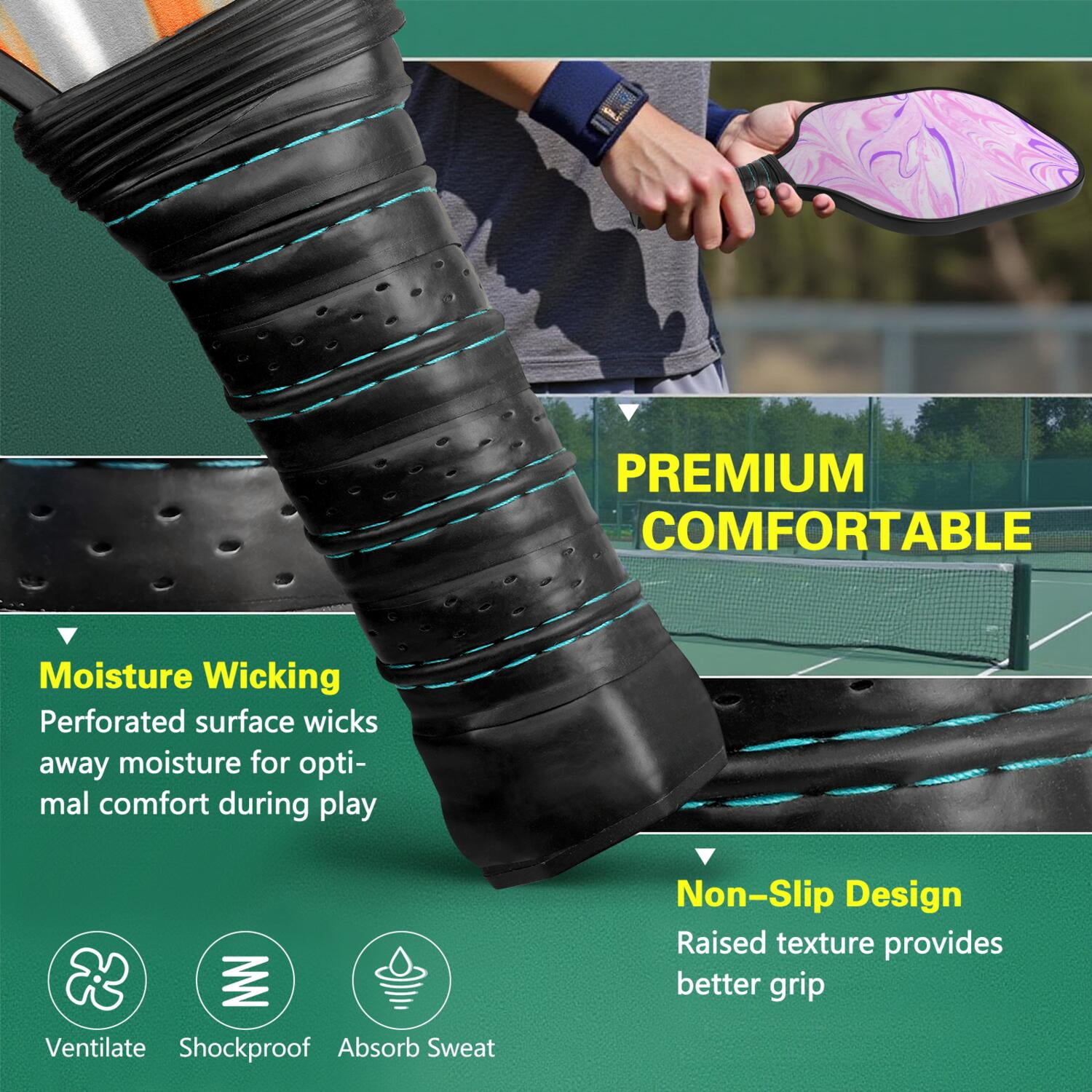 Pickleball Paddles Set Of 1, Fiberglass Surface, Liquid & Marble Print, 1 Paddles, 2 Balls & Bag