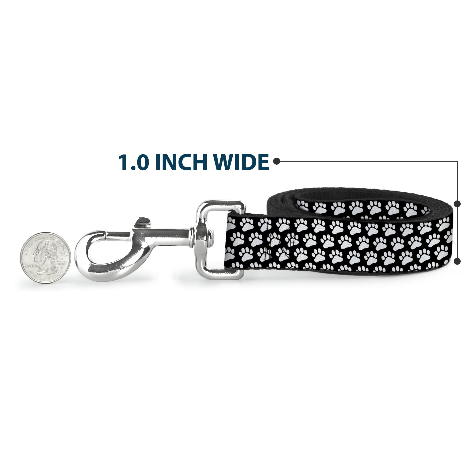 Buckle-Down Pet Leash, Dog Leash, Paw Print Black White, 6 Feet Long 1.0 Inch Wide
