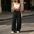 thumbnail image 5 of Women's High Waist Baggy Barrel Pants Relaxed Curved Leg Trousers Loose Stitch Detail Casual Streetwear Trousers with Pockets Black, 5 of 7