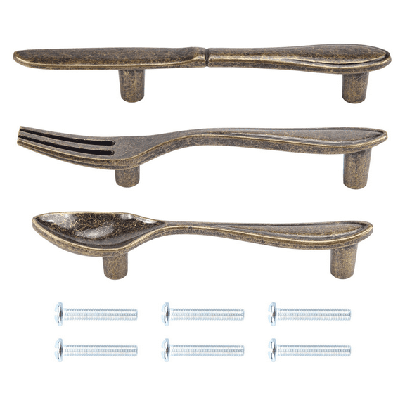15 Pcs Knife Spoon Fork Kitchen Cabinet Closet Drawer Pull Handles Knobs 3-Inch Center to Bronze