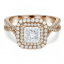 JeenMata 1 Carat Princess Cut Moissanite Engagement Ring - Bridal Set - Double Halo Ring - Cluster Ring - 18k Rose Gold Plated for Women