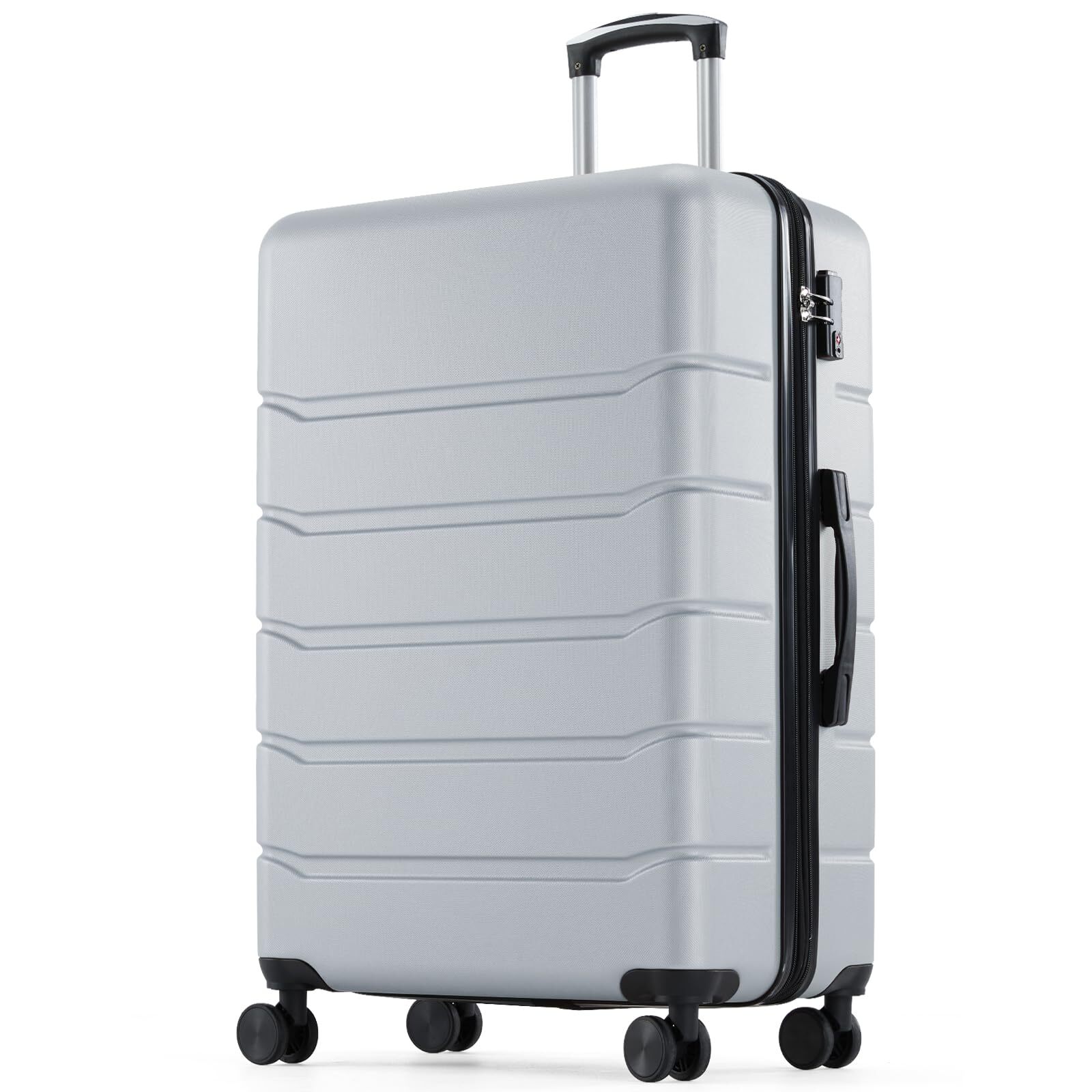 Kelno Large Checked Luggage with Spinner Wheels ABS Hard Shell Suitcase Expandable Rolling Luggage with TSA Lock, Light Gray