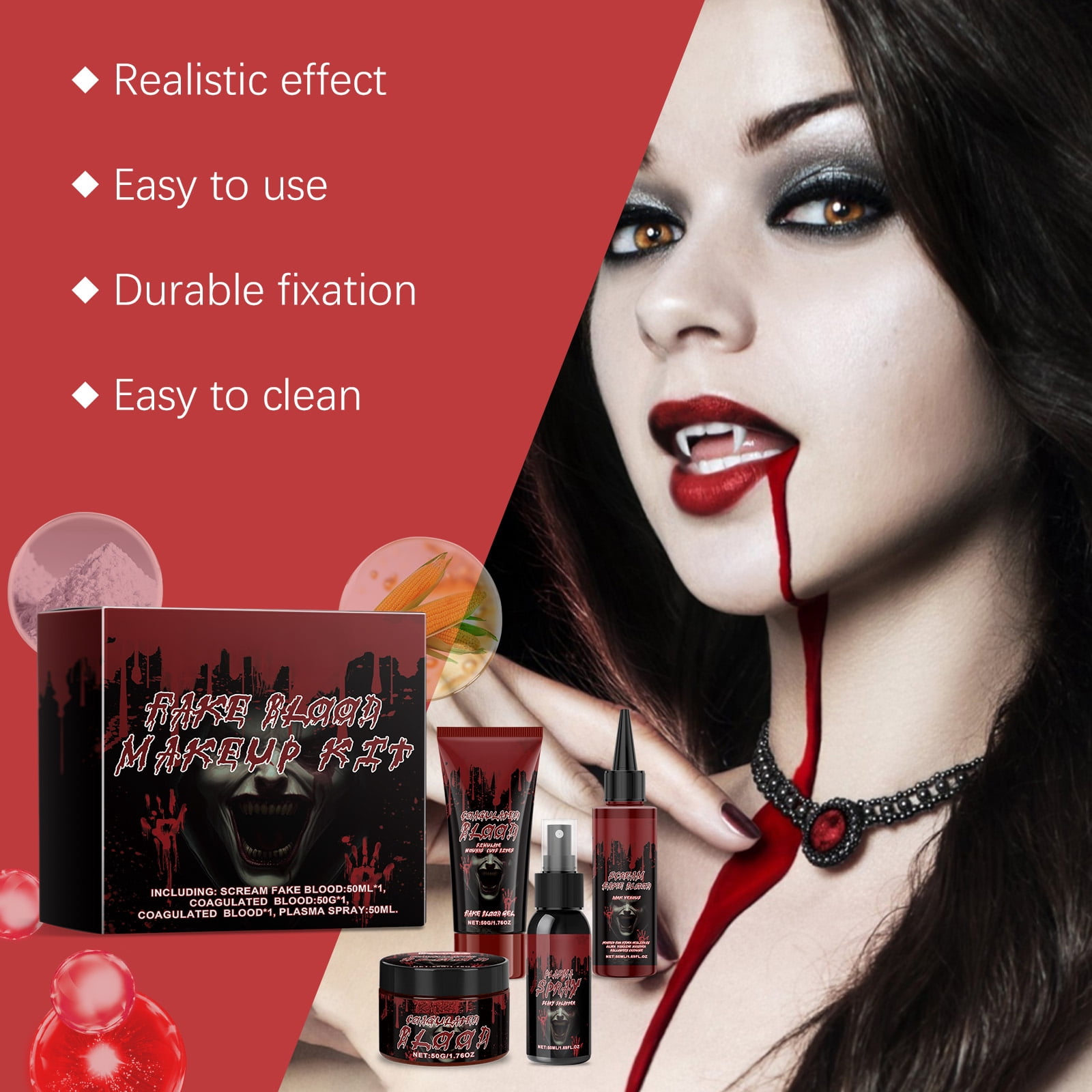 Alvantor Halloween Fake Blood Makeup Kit SFX Spray Gel Coagulated for Zombie Vampire Cosplay Party