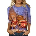 thumbnail image 2 of Hauts de Sortie Décontractés pour Femmes Col Rond Manches 3/4 Imprimé de Noël Blouses d'Été pour Femmes 2023 en Solde, 2 of 5