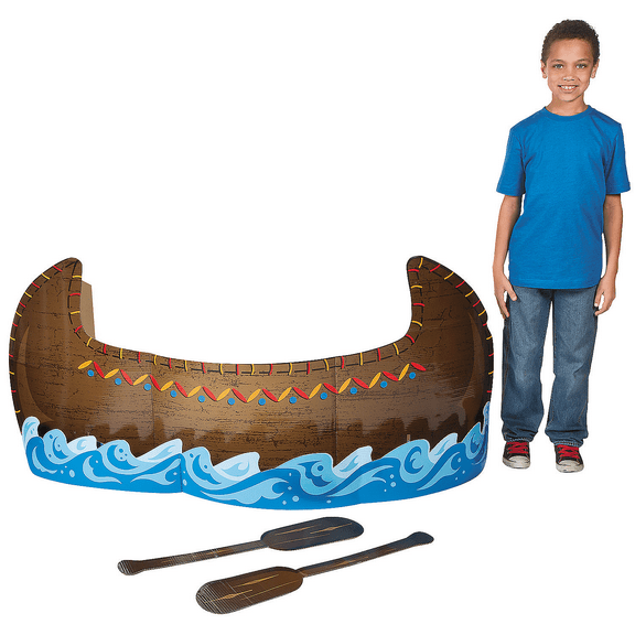 Fun Express Cardboard 3D Canoe Stand-Up Set with 2 Oars - Fun and Unique Party Decor Opportunities Themed Events & Special Occasions - Perfect for Birthdays Receptions & Celebrations - 4 Pieces