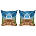 thumbnail image 1 of Ambesonne Nature Throw Pillow Cover 2 Pack, Windmill and Exotic Cactus, 20", Blue and Brown, 1 of 6